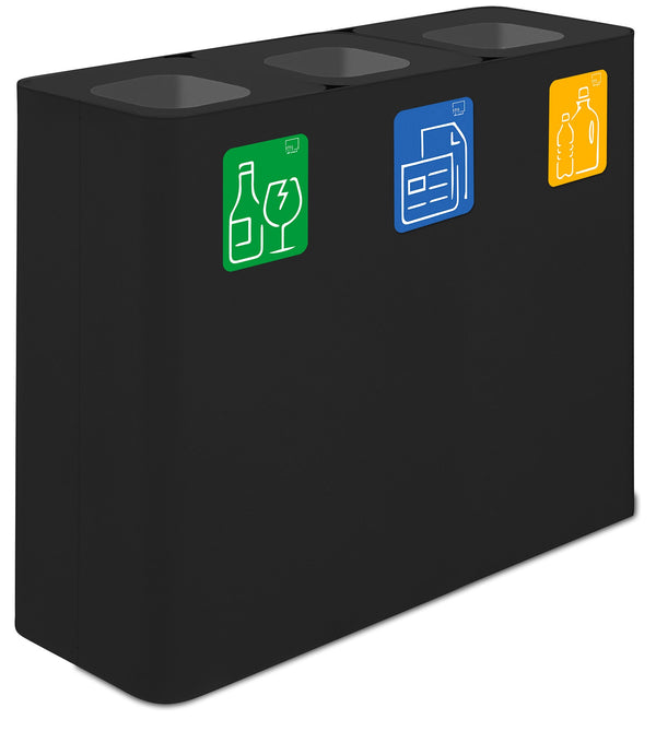 Pattumiera Sistema di Raccolta Rifiuti 90x30xh80 cm In Acciaio Verniciato 3 Scomparti Nero sconto