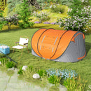 Tenda da Campeggio Pop Up 2 Posti 263,5x220x123 cm con 2 Porte 4 Finestre e Telo Impermeabile Arancione      