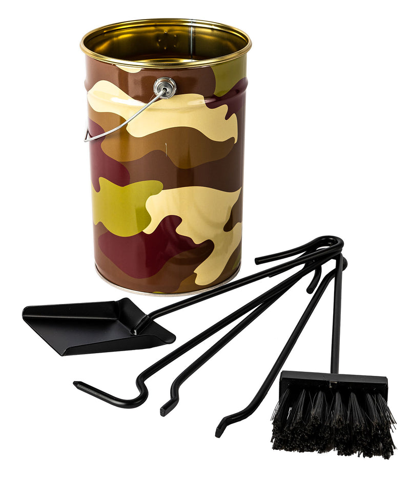 Contenitore Porta Attrezzi per Camino Mimetics con Paletta Scopino Attizzino e Pinza Ø19x40 cm Verde