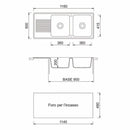 Lavello 116x50 cm 2 vasche gocciolatoio Titanio Samet