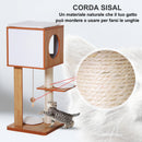 Albero Tiragraffi per Gatti 3 Livelli 50x40x91 cm in Legno e Sisal 