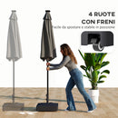 Base per Ombrellone a Rotelle con Freni, con Acqua 40kg/Sabbia 61kg, per Pali Ombrelloni da Ø35/38/48mm, Nero      