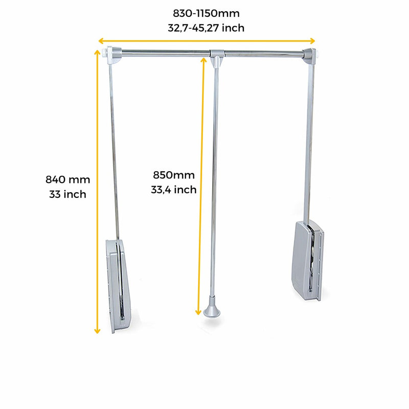 Appendiabiti Saliscendi per Armadio 83-115 cm Max 12Kg in Acciaio Emuca Cromo