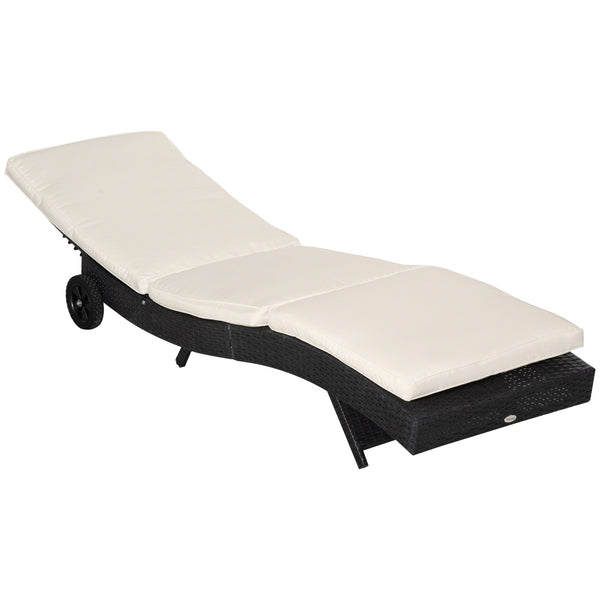 Lettino Prendisole da Giardino con Schienale Regolabile e Cuscino 207x70x70 cm in Rattan PE Nero acquista