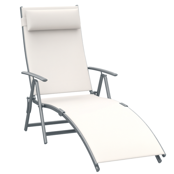 prezzo Lettino da Giardino Piscina Pieghevole Schienale Regolabile Crema Bianco 180x63.5x65 cm