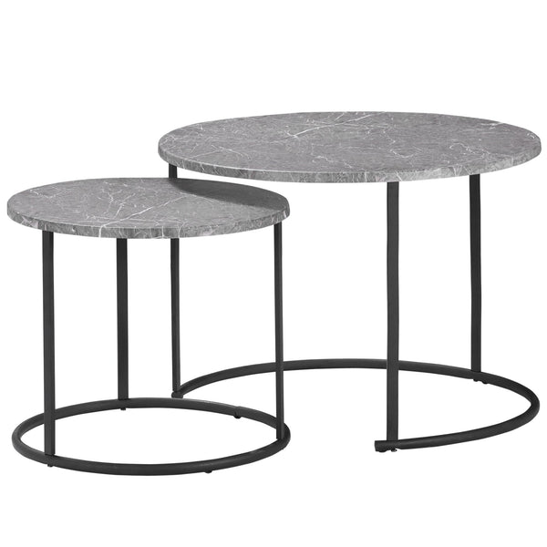 prezzo Set 2 Tavolini Piano Effetto Marmo Struttura in Metallo Nero