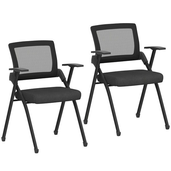 Set 2 Sedie Pieghevoli con Schienale Curvo e Braccioli 61x56x84 cm in Tessuto Effetto Lino e Acciaio Nero sconto