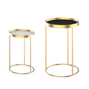Set 2 Tavolini Impilabili con Bordo Alto in Metallo e MDF Oro