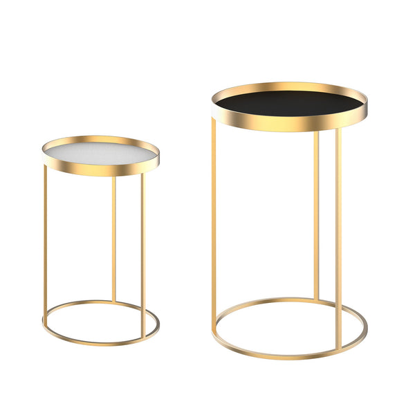 Set 2 Tavolini Impilabili con Bordo Alto in Metallo e MDF Oro acquista