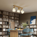 Lampadario da Soffitto con 3 Punti Luce Regolabili a 90° e Attacchi E27 in Acciaio e Vetro Color Legno      
