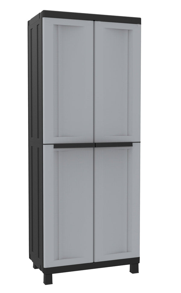prezzo Armadio Portascope Modulare da Esterno 68x39x170 cm 2 Ante 4 Ripiani in Polipropilene Twist Grigio e Nero