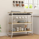 Carrello Portavivande a 4 Livelli 96,5x38x96,7 cm con Portabottiglie in Legno e Metallo Bianco  