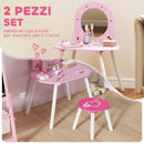 Set Toeletta Trucco Bambina 3-6 Anni 60x43,5x83 cm con Sgabello Specchio Infrangibile Design con Cuori in MDF Rosa      