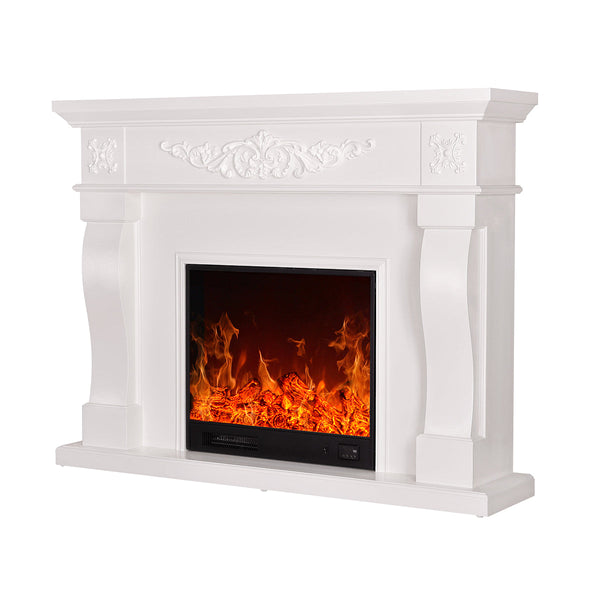 sconto Camino Elettrico da Pavimento 116x150x33 cm Effetto Fiamma 1500W Torino Bianco