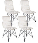 Set 4 Sedie 45x55x85 cm Metal Rattan in Fibre Naturali Bianco