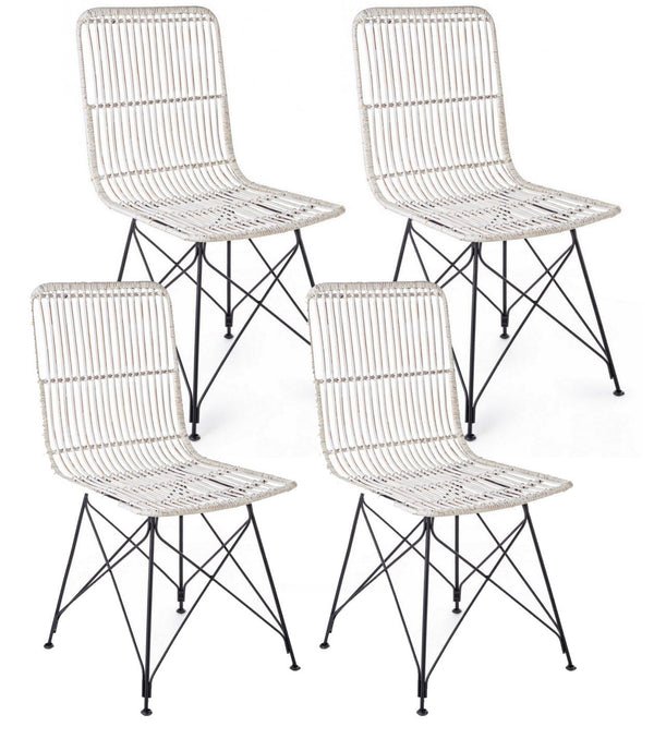 Set 4 Sedie 45x55x85 cm Metal Rattan in Fibre Naturali Bianco sconto