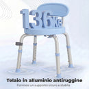 Sedia per Doccia Girevole 38,5x37,5x63-75 cm ad Altezza Regolabile con Schienale Capacità 150 kg in Lega di Alluminio Celeste      
