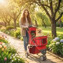 Passeggino per Cani Piccoli Pieghevole 77x44x102 cm con Portabicchieri e Cestino Portaoggetti in Tessuto Oxford Rosso      