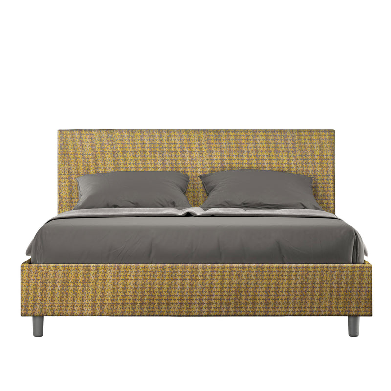 Letto Matrimoniale Giroletto con Alzata Comoda Imbottito in Tessuto Labirinto Adele Giallo Varie Misure