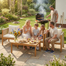 Set 4 Pezzi Salotto da Giardino con Divano 2 Poltrone con Cuscini e Tavolino in Legno di Acacia      