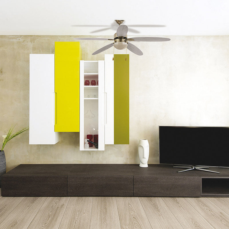 Ventilatore da Soffitto 5 Pale e Lampada E27 in MDF Ø130 cm 3 Velocità Kooper Rovere Bianco