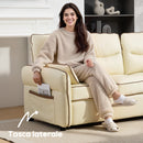 Divano 3 Posti 190x83x90 cm con Imbottitura Spessa Tasca Laterale e 2 Cuscini in Finta Pelle Beige      