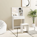 Consolle Trucco 75x40x137 cm con Sgabello e Ripiani a Giorno Bianco   