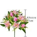 Set 4 Bouquet Artificiali di Tulipani Artificiali e Gigli Altezza 37 cm Rosa