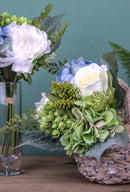 Set 2 Bouquet Artificiale di Rosa e Ortensie Altezza 33 cm 