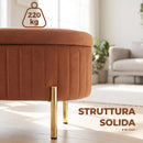 Panca Contenitore Ovale 72 L 107x42x45,5 cm con Coperchio Sollevabile in Velluto e Compensato Marrone      