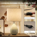 Lampada da Tavolo 22x22x35 cm con Paralume in Tessuto Effetto Lino E27 e Interruttore a Bilanciere in Ceramica Crema      
