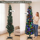 Albero di Natale Slim Ø55x180 cm con 170 Luci LED Bicolore 351 Rami Pigne Bacche Rosse e Telecomando in PVC Verde      