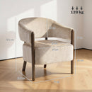Poltrona da Camera Rivestita in Ciniglia con Struttura e Gambe in Legno Massello Beige      