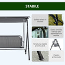 Dondolo da Giardino 3 Posti 172x110x153 cm con Tettuccio Inclinabile Grigio   