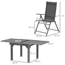 Set da Giardino con Tavolo Allungabile in Vetro e 6 Sedie Pieghevoli in Acciaio e Textilene Grigio    