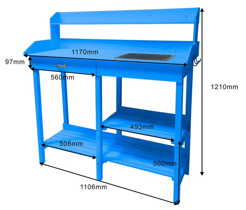 Tavolo da Lavoro 112x45xH112 cm in Legno Cunninghamia  lanceolata Blu