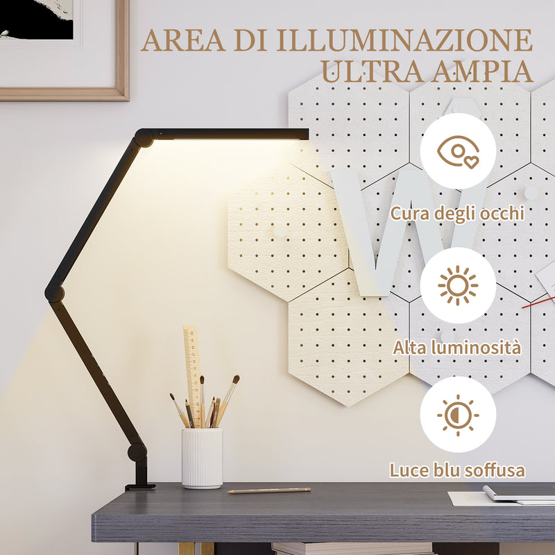 Lampada da Scrivania LED Dimmerabile con Morsetto e Braccio Regolabile Nero      