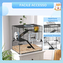 Gabbia per Criceti 3 Livelli con Ruota Rampe e Fondo Rimovibile 60x40x57 cm Nero  