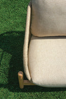 Set Salotto da Giardino Divano 2 Poltrone e Tavolino Lamezia in Legno di Acacia Cuscini Sabbia