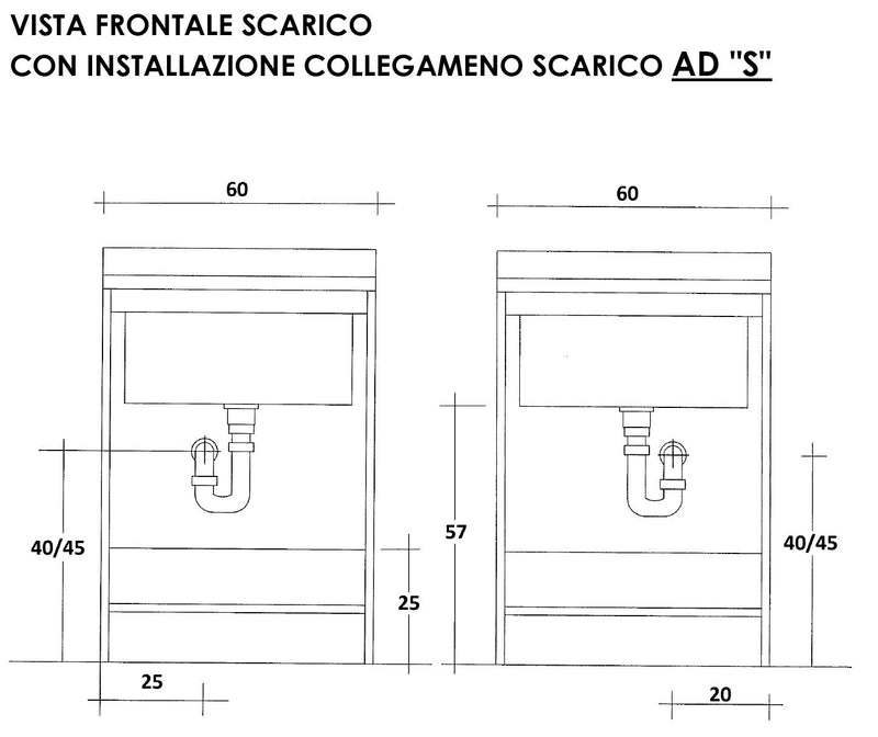 Mobile Lavatoio 60x50x85cm 2 Ante Asse in Termoplastico Montegrappa Edilla Bianco con Cesto