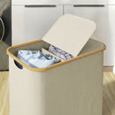 Cesto Portabiancheria 54x34x58,5 cm Capienza 80L a 2 Sezioni con Coperchio in Tessuto non Tessuto e Bambù Beige      