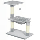 Albero Tiragraffi per Gatti Multilivello con Amaca e Pallina Appesa in Legno e Peluche 50x36x70cm Grigio Chiaro      
