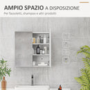 Armadietto da Bagno con Specchio 60x15x60 cm a 3 Ripiani Interni Regolabili in Legno e Vetro Bianco      