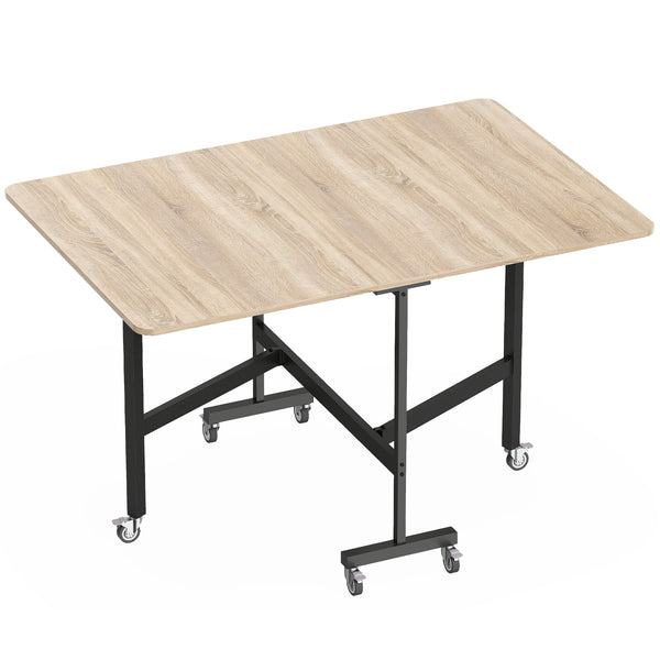 sconto Tavolo Pieghevole per 4-6 Persone 120x80x73 cm con 2 Ribalte e Ruote con Freno Struttura in Acciaio Rovere