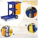 Carrello Pulizie 3 Ripiani Sacco da 100L 121x50,5x96,5 cm Blu Giallo e Grigio  