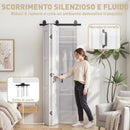 Porta Scorrevole a Soffietto 71,2x3,5x213,4 cm Stile Rustico Kit Montaggio con Maniglia in MDF Bianco Effetto Legno      