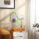 Gabbia per Criceti a 5 Livelli 46x30x58 cm con Tubi Ruota Scale Casetta e Bottiglia in Metallo e PP Arancione      