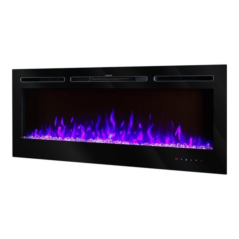 Camino Elettrico da Incasso 54,4x128x14 cm Effetto Fiamma 1500W Hermes Nero