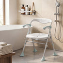 Sedia Doccia Pieghevole 51,5x61,5x63-74,5 cm con Braccioli Ribaltabili e Altezza Regolabile Portata 136 kg in Lega di Alluminio      