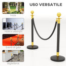 Colonnine Segnapercorso con Corda Vellutata Base Riempibile in Acciaio Inox Ø32x96 cm Nero e Oro 